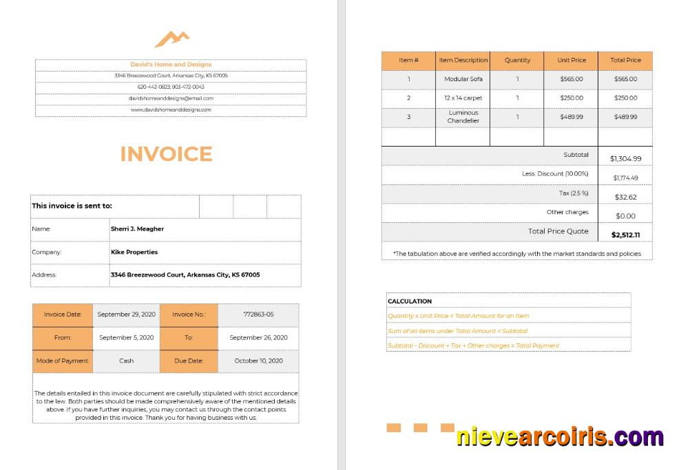 Home Staging Invoice
